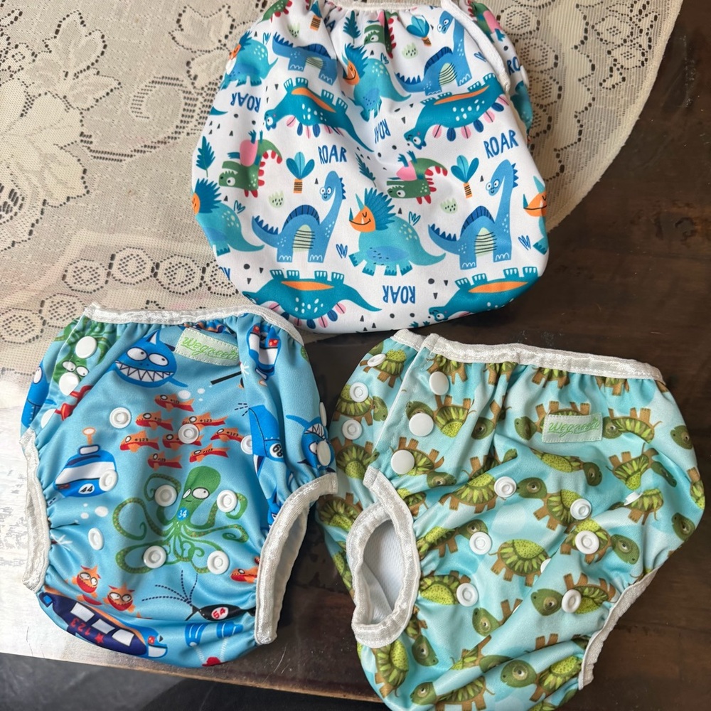Kids Diaper Covers Set - Blue Dino, Ocean & Turtle Prints